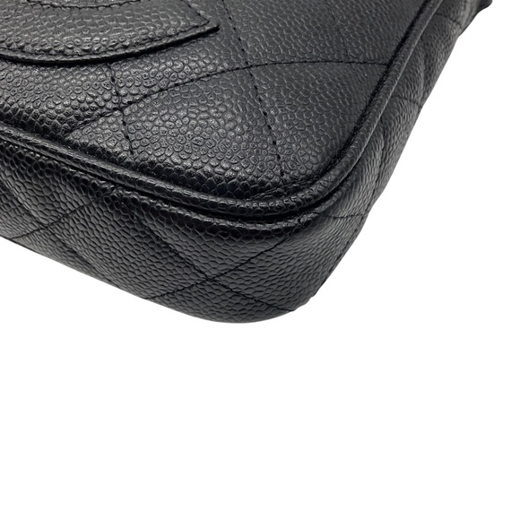 CHANEL BLACK / GOLD HARDWARE CC LOGO QUILTED CAVIAR LEATHER TIMELESS POCHETTE SH - Picture 7 of 16